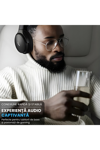 Tribit Casti Bluetooth Over Ear QuietPlus, ANC, Wireless, Microfon Incorporat, Bluetooth 5.0, Black