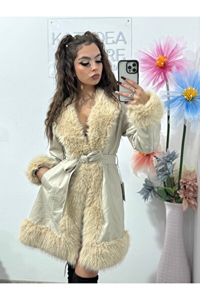 KATYDEA STORE Wanda beige faux leather and fur jacket