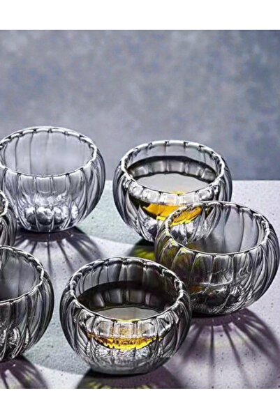 Flash Bazaar Bowy 6-Piece Double-Walled Glass Sauce Bowl, Jam Bowl, Dragee Bowl, Turkish Delight Bowl, Mini Bowl 6.1 X 4 cm