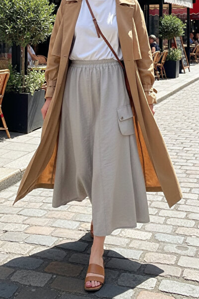 Ceremony Fusta Dubai cu buzunar cu un singur detaliu cu știfturi 5645 Bej