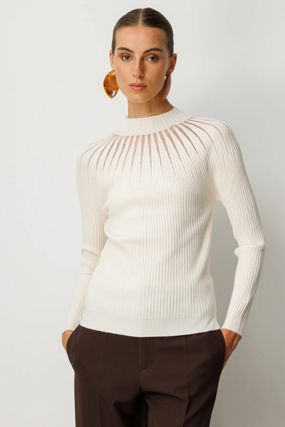 ON TRİKO Dik Yaka Tül Detaylı Triko Kazak 60384-26K