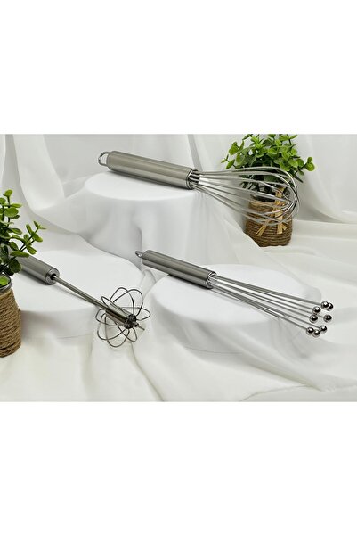 aden glass Lüks Paslanmaz Çelik Çırpıcı Seti 3 Lü Çırpma Teli Seti 25 Cm