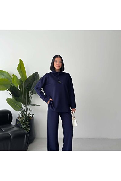Tarzımızbir Half-Zip Modal Fabric Top and Bottom Hijab Tracksuit Set