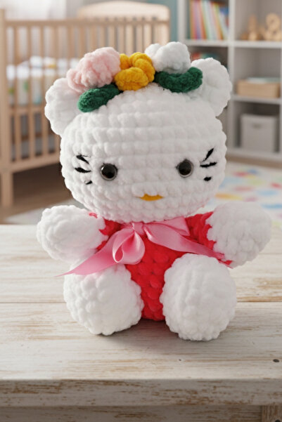 LunivellArt Amigurumi Kadife İp Kedi Oyuncak - Yumuşak Uyku Arkadaşı & Hediye