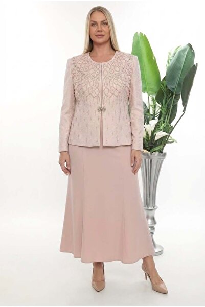 MİSS DİAMOND Triple Set with Stone Embroidered Chest and Front, Powder-Colore...