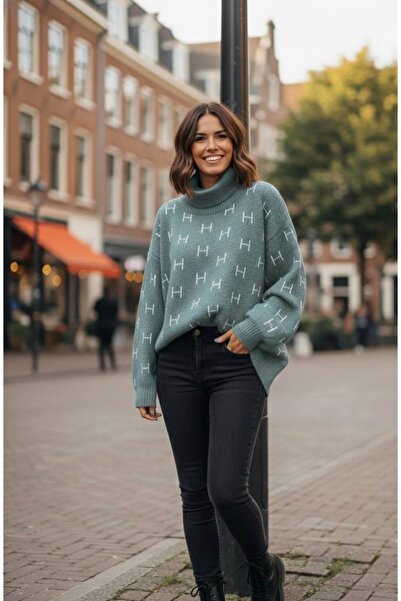 YusGos Women's Half Turtleneck Balloon Sleeve Oversized High Quality Winter Knitwear Sweater