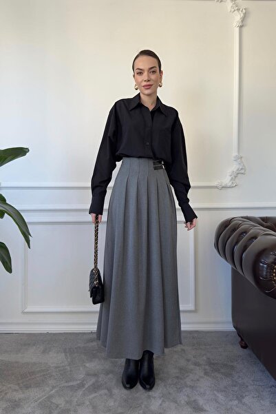 Bak'ap Premium βαμβακερή μακριά φούστα με άνοιγμα πλισέ DERRY