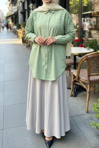 Ceremony Applique Detailed Paper Touch Shirt Tunic 5175 Apple Green