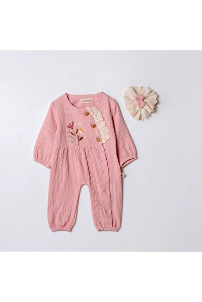 MİNİBORN Cotton Floral Embroidered Single Baby Girl Romper