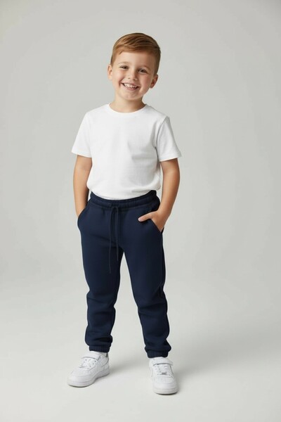 Hirazenmoda Pantaloni de sport unisex pentru copii, basic 3 fire, cu căptușeală din fleece picioare, elastici, groși