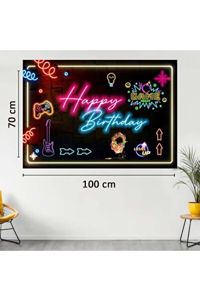 parti show Oyun Konsolu Temalı Neon Happy Birthday Doğum Günü Afişi 70*100 cm