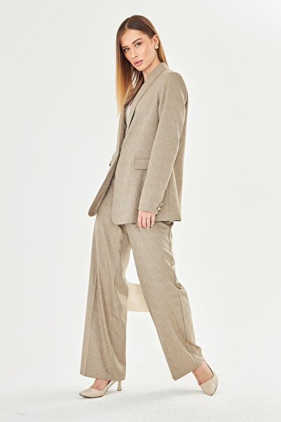 LOVELF Premium Şal Yaka Poliviskon Takım Vizon