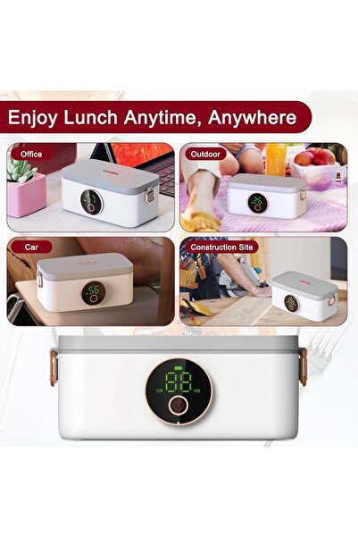Tradeo Rechargeable Electric Heated Lunch Box with Digital Display, 1000ml, Portable & Leak-Resistant