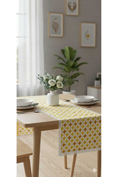 Rona Home Luxury Runner Yellow Star Patterned Lace Stylish Decorative Table Runner (Runner)