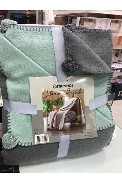 KÜBRAHOME'S Double Merino Double-Sided Pompon Blanket