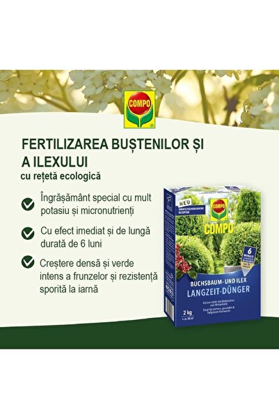 Compo Fertilizer for Buxus and Ilex, Hedges and Shrubs, 850 g, 17 m², Long-Lasting, Formula,