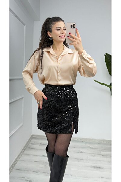 TUNAM BUTİK 1811 Saten Gömlek Bej