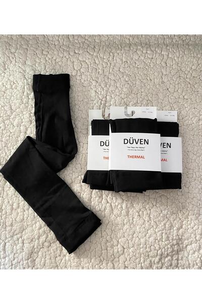 DÜVEN 3 Pieces of Girls' Black Thermal Tights