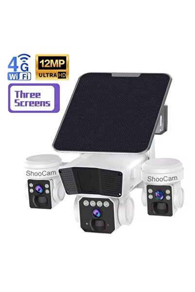hoffmans Triple Surveillance Camera and Solar Panel 4G - 6K, 12 MP, 3 Lenses, 16,000mAh Battery, IP66
