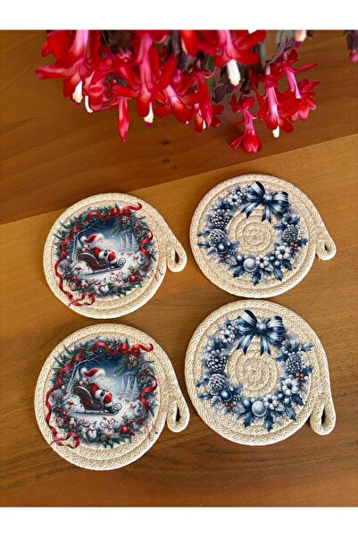 Nev Design طقم من 4 قطع من حاملات الأكواب، فكرة رأس السنة الجديدة، هدية