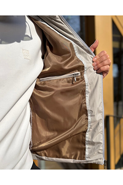 Avni Ceylan Nordlite Beige Inflatable Hooded Men's Coat