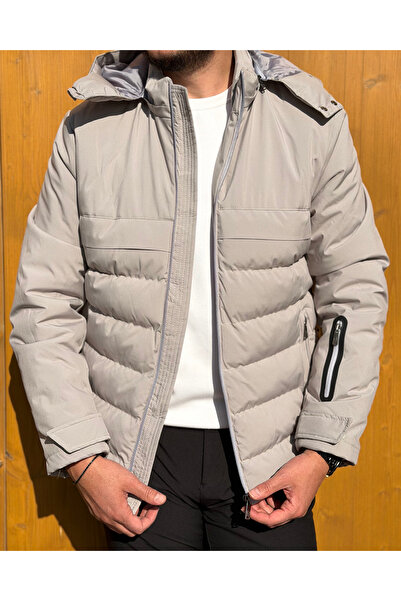 Avni Ceylan Nordlite Beige Inflatable Hooded Men's Coat