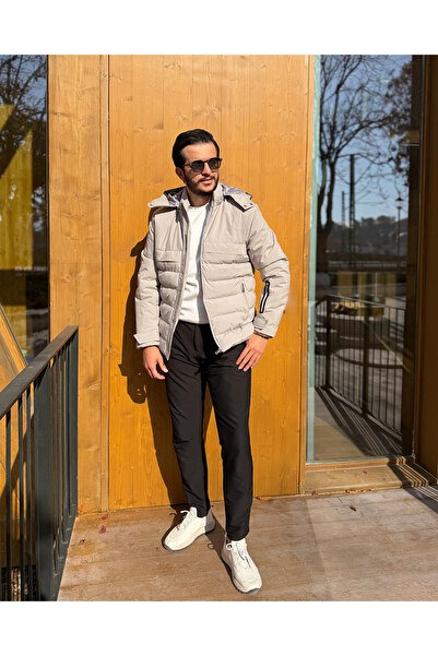 Avni Ceylan Nordlite Beige Inflatable Hooded Men's Coat