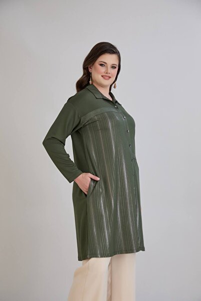 QUAWEAR Πουκάμισο με λεπτομέρεια εκτύπωσης στο γιακά με κουμπιά από χτενισμένο βαμβακερό ύφασμα πουκάμισο τουνίκ