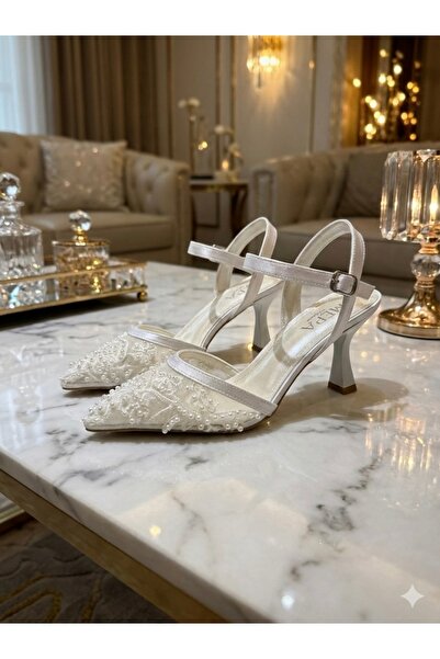 E&L Company ALÇAK 8cm Beyaz incili dantelli, transparan. Muazzam İşçilik.