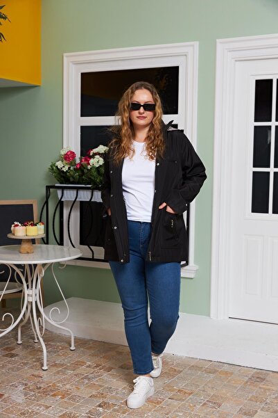 RMG Large size trench coat with plaid detailed inner lining