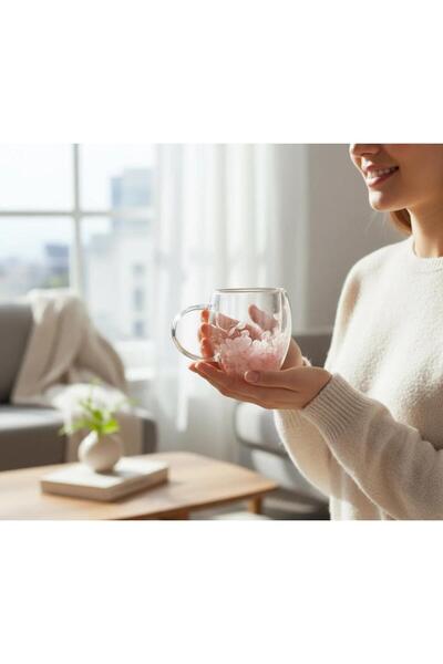 MD HOME Çift Cidarlı Cam Kupa – Isı Yalıtımlı, Pembe Çiçek Detaylı, Estetik Ş...