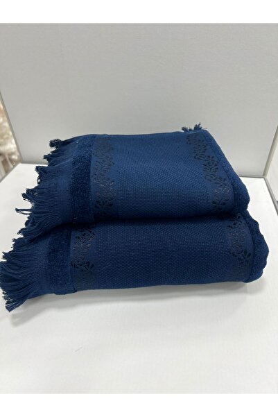 Üstünel Tekstil Etamin and Kanavi̇çe Embroidered Anali Girl's Towel. Embroidered Small Large Navy Blue Color Towel