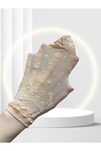 İntive Lingerie Milla Lace Patterned 15 Den Feminine Cute Sock - Tan/Vanilla