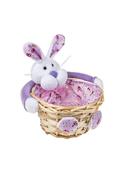 OEMN Easter Decorative Basket Purple Bunny with Floral Fabric Ø14 x 8 cm