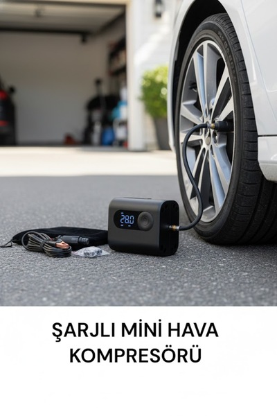 abnturk Şarjlı Mini Hava Kompresörü Rütin Araç Lastiği Şişirmek İçin Dijital ...