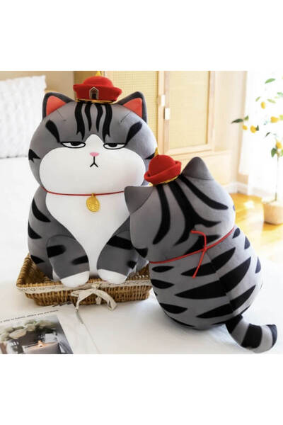 DrKala Digital Kala Plush Toy, Adorable Cat with Medallion, 30 cm, White/Grey
