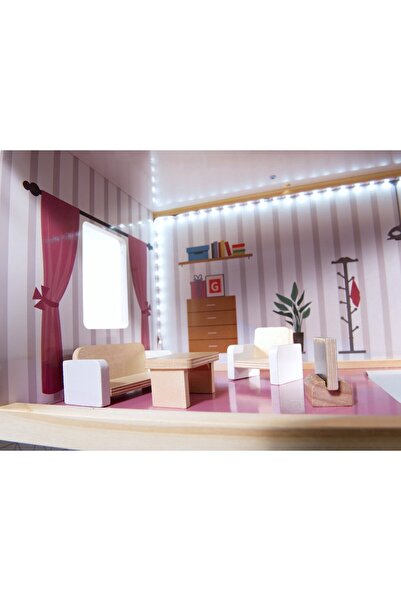 SOLTOY Wooden dollhouse, quality, painted, non-toxic, LED lighting, Doll Villa on Grey, 78 cm.