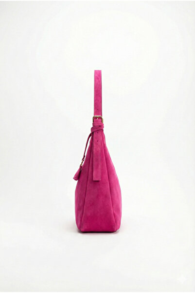 KISCHE Women's Shoulder Bag Suede Fuchsia Casual Lined Zippered Adjustable Charmlı Women's Bag Lisa