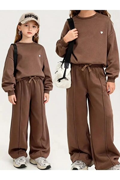 buendiakids Kız/Erkek Çocuk Kahverengi Minimal Kalp Baskılı Çımalı Bisiklet Y...