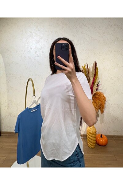 sunademirelfashion طاقم الرقبة تي شيرت أبيض