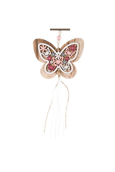 VENITIVO VINDEM CELOR INTELIGENTI VENITIVO hanging indoor butterfly decoration with beads, strings & twigs, wood & pink, 45 cm