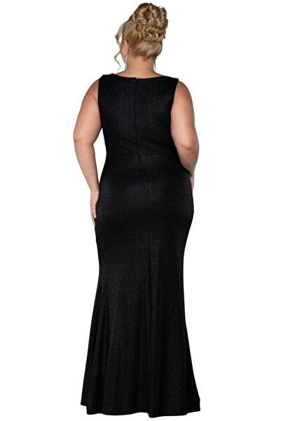 Arden Plus Size Long Mermaid Evening Dress, Glittering Boat Neck, Slit Junior Evening Dress, Invitations, Wedding, 44-50