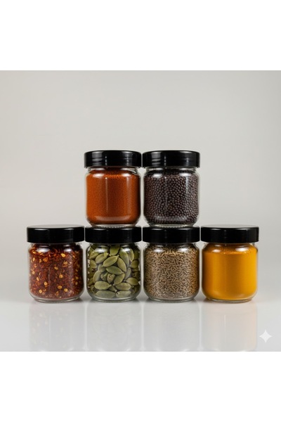 junibeliw 6 pieces black lid glass jar spice rack snack jar 6x210ml
