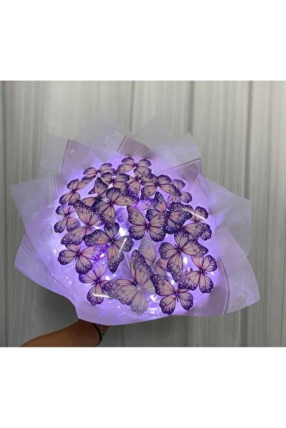 ÇİÇEKAVM Vazo şeklinde ayakta duran ışıklı mor kelebek buketi