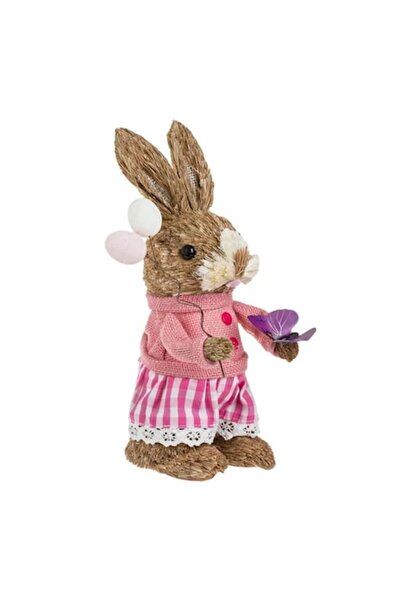 VENITIVO VINDEM CELOR INTELIGENTI Easter Decorative Figurine VENITIVO® Bunny with Pink Dress & Butterfly 11 x 12 x 32 cm