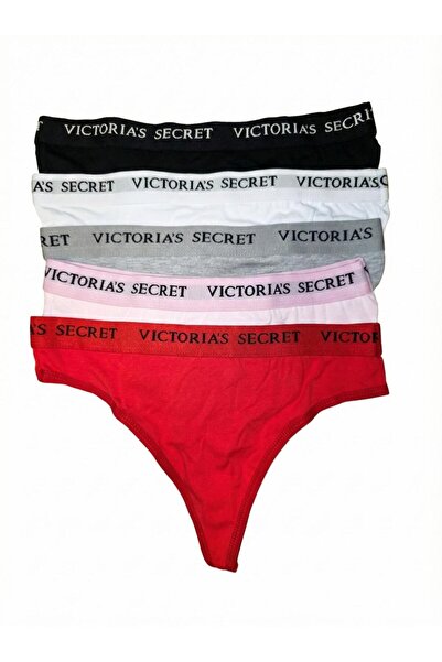 Victoria's Secret Set of 5 logo thong panties, Multicolor, 2XL