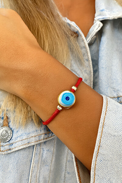 AychaAksesuar سوار من الخرز الأحمر المزين بحجر النazar