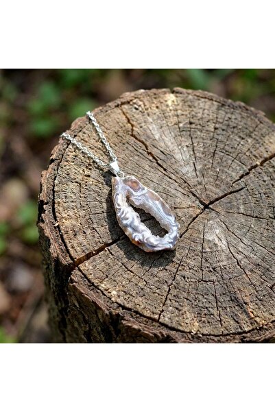 Taş Sandığı Kalsedon Taşı Çelik Kolye