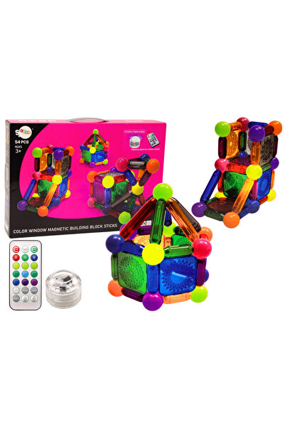 Bebelul Set cuburi magnetice cu iluminare si telecomanda 54 piese