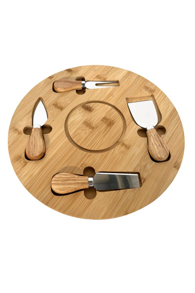 GRÜNBERG Bamboo platter, with 4 accessories, for presenting and serving chees...